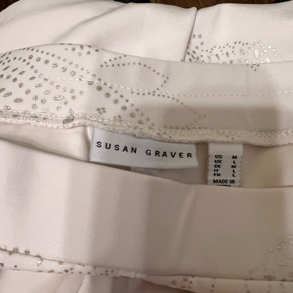 Susan Graver Lk fusion Cream bootcut metallic laser design  Pants - Picture 11 of 14